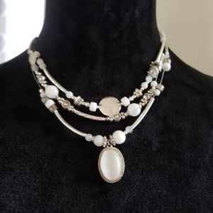 Silver/ white stone beaded necklace